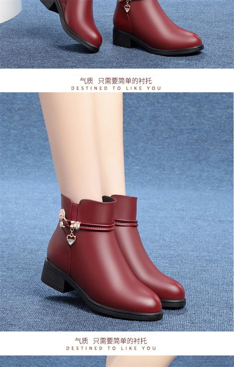 Wool-Lined Soft Leather Women's Platform Snow Boots