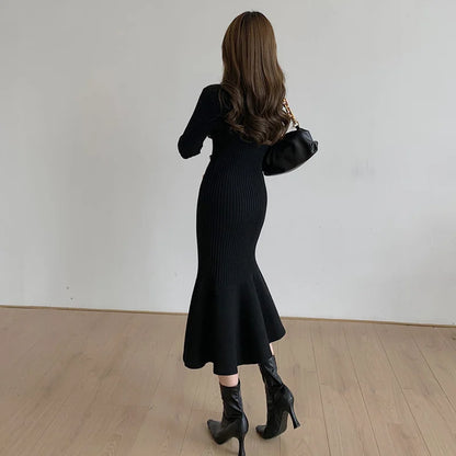 Elegant Knitted Vintage Sweater Dress