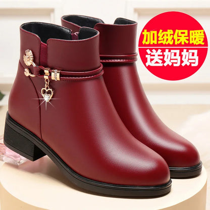 Wool-Lined Soft Leather Women's Platform Snow Boots