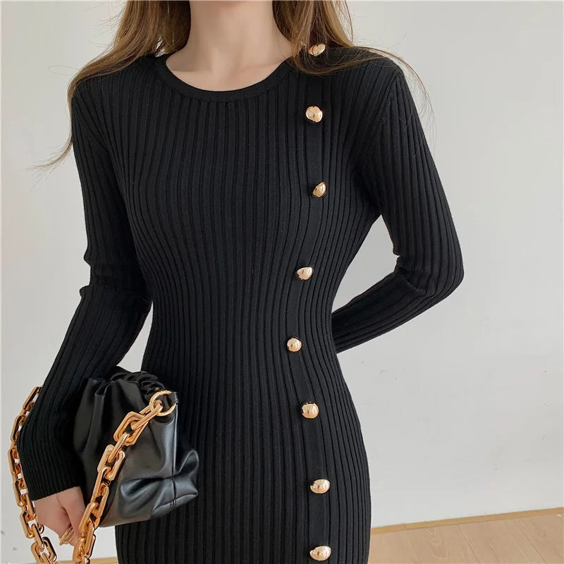 Elegant Knitted Vintage Sweater Dress