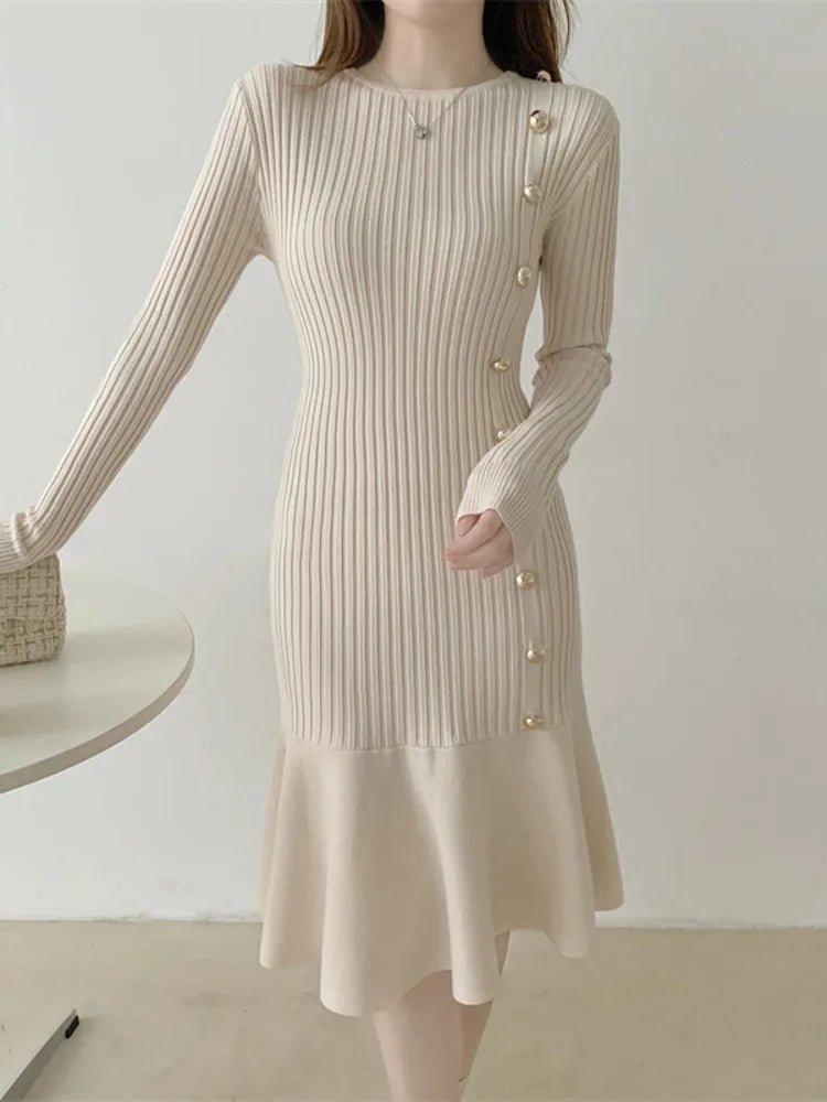 Elegant Knitted Vintage Sweater Dress