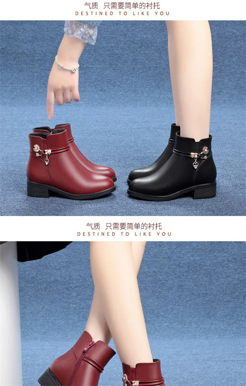 Wool-Lined Soft Leather Women's Platform Snow Boots