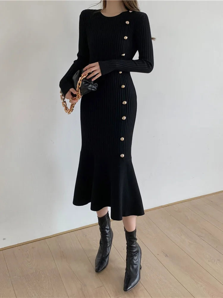 Elegant Knitted Vintage Sweater Dress