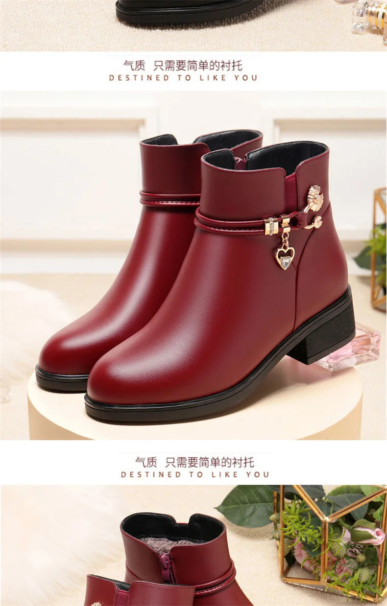 Wool-Lined Soft Leather Women's Platform Snow Boots