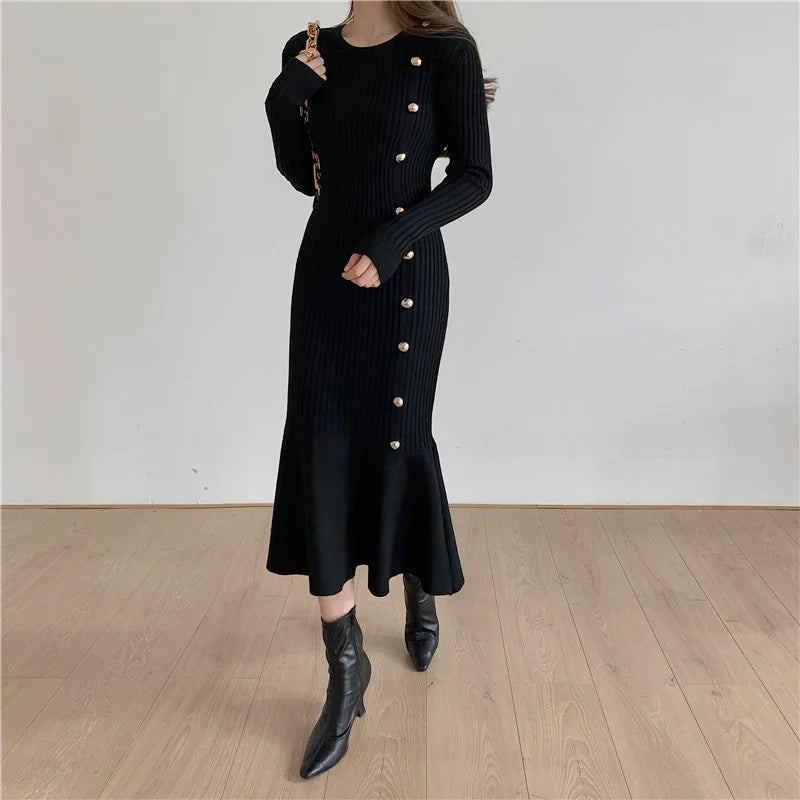 Elegant Knitted Vintage Sweater Dress