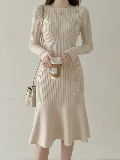 Elegant Knitted Vintage Sweater Dress