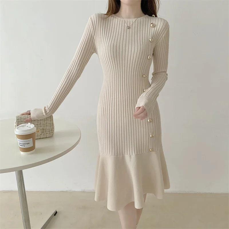 Elegant Knitted Vintage Sweater Dress