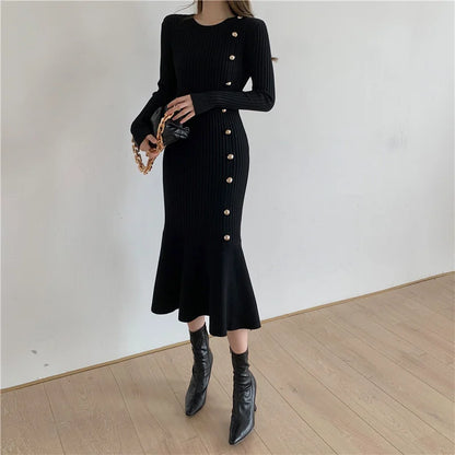 Elegant Knitted Vintage Sweater Dress